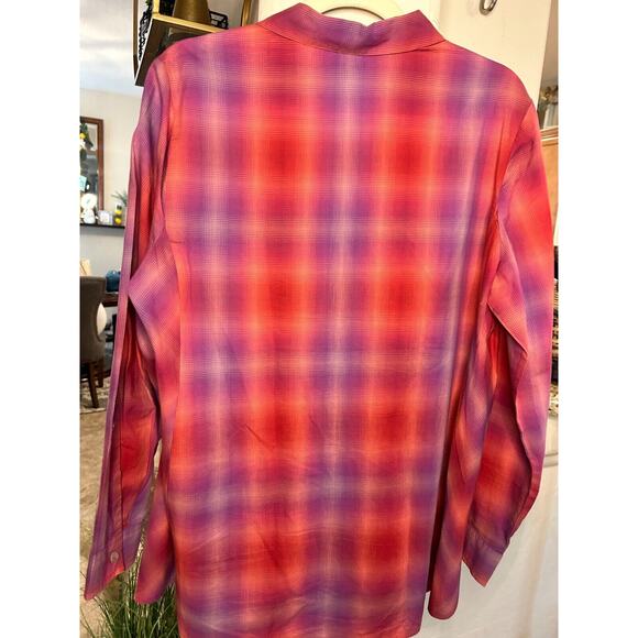 J.Jill Red/Purple Plaid Button Down Tunic Blouse Large 10-12 - Picture 3 of 3